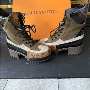 Louis Vuitton Lace-Up Boots in Olive, Tan, and Black